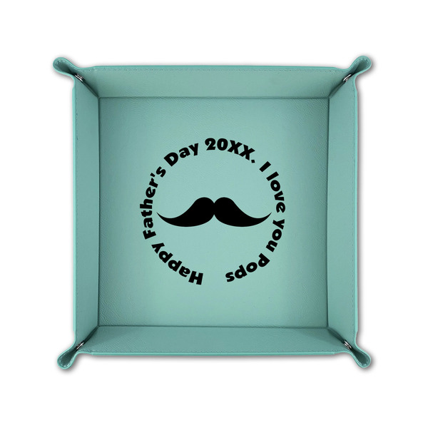 Hipster Dad 6" x 6" Teal Leatherette Snap Up Tray - FOLDED UP