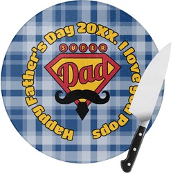 Hipster Dad Round Glass Cutting Board - Small (Personalized)