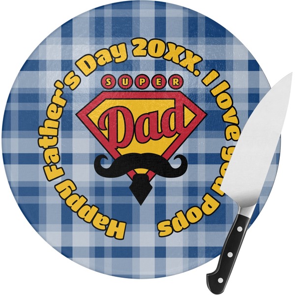 Custom Hipster Dad Round Glass Cutting Board - Small (Personalized)
