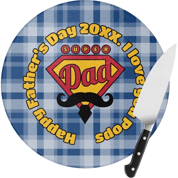Custom Hipster Dad Round Glass Cutting Board - Small (Personalized)