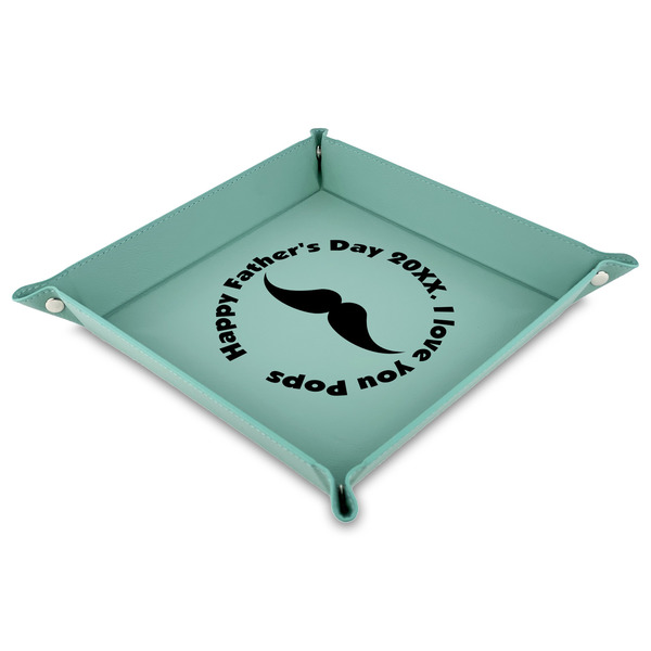Custom Hipster Dad 9" x 9" Teal Faux Leather Valet Tray (Personalized)