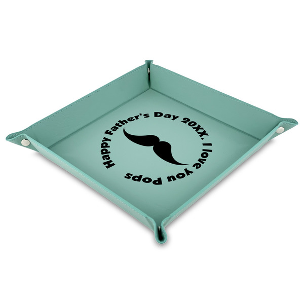 Custom Hipster Dad Faux Leather Dice Tray - 9" x 9"  - Teal (Personalized)