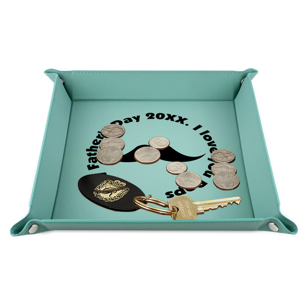 Hipster Dad 9" x 9" Teal Leatherette Snap Up Tray - STYLED