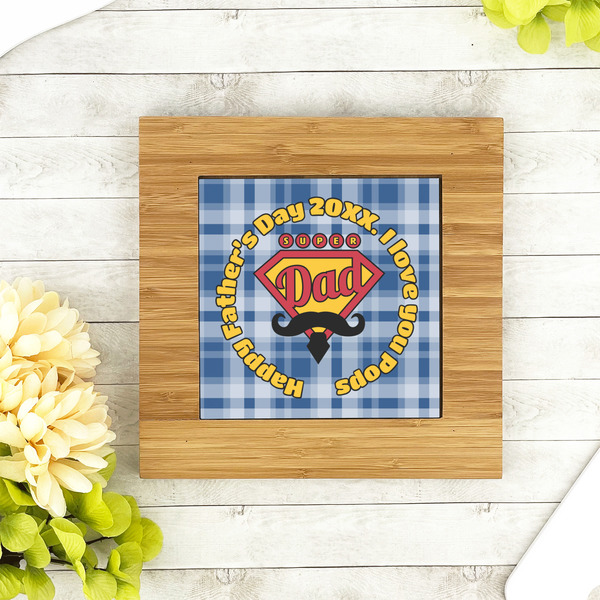 Hipster Dad Bamboo Trivet with 6" Tile - LIFESTYLE