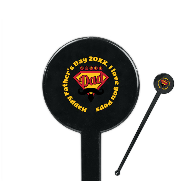 Custom Hipster Dad 7" Round Plastic Stir Sticks - Black - Single Sided (Personalized)