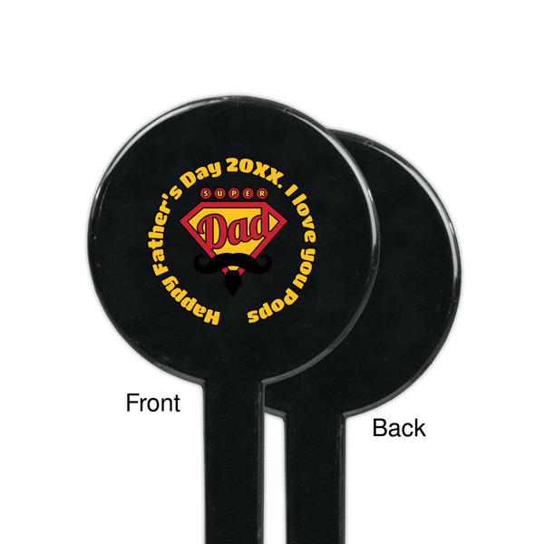 Hipster Dad Black Plastic 7" Stir Stick - Single Sided - Round - Front & Back