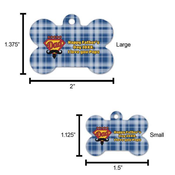 Hipster Dad Bone Shaped Dog ID Tag - Large - Scale