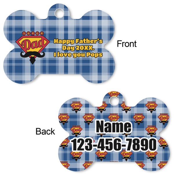 Hipster Dad Bone Shaped Dog Tag - Front & Back