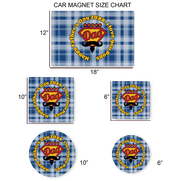Hipster Dad Car Magnets - SIZE CHART