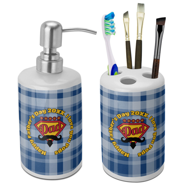 Custom Hipster Dad Ceramic Bathroom Accessories Set (Personalized)