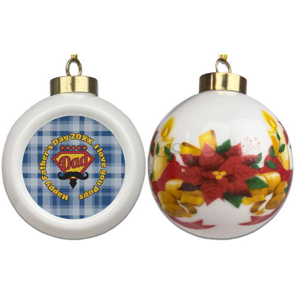 Hipster Dad Ceramic Christmas Ornament - Poinsettias (APPROVAL)