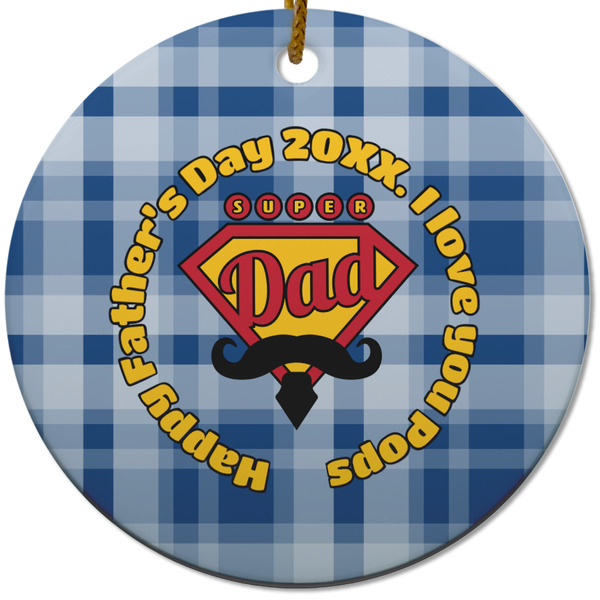 Custom Hipster Dad Round Ceramic Ornament w/ Name or Text