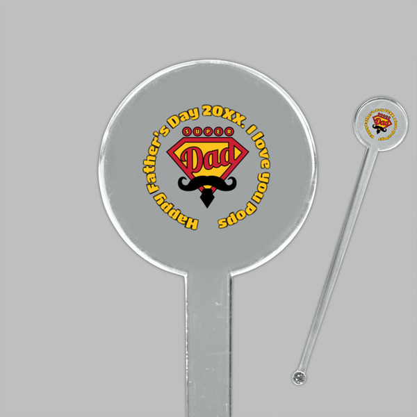 Hipster Dad Clear Plastic 7" Stir Stick - Round - Closeup