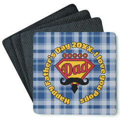 Hipster Dad Square Rubber Backed Coasters - Set of 4 (Personalized)