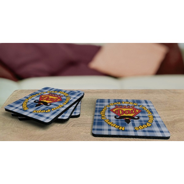 Hipster Dad Coaster Rubber Back - On Coffee Table