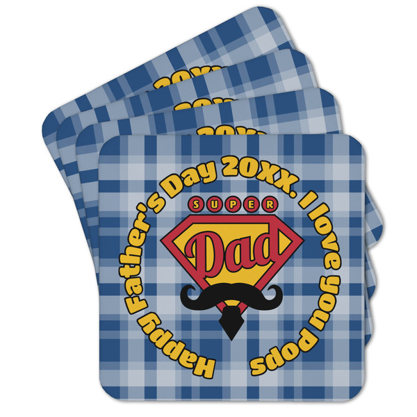 Custom Hipster Dad Cork Coaster - Set of 4 w/ Name or Text