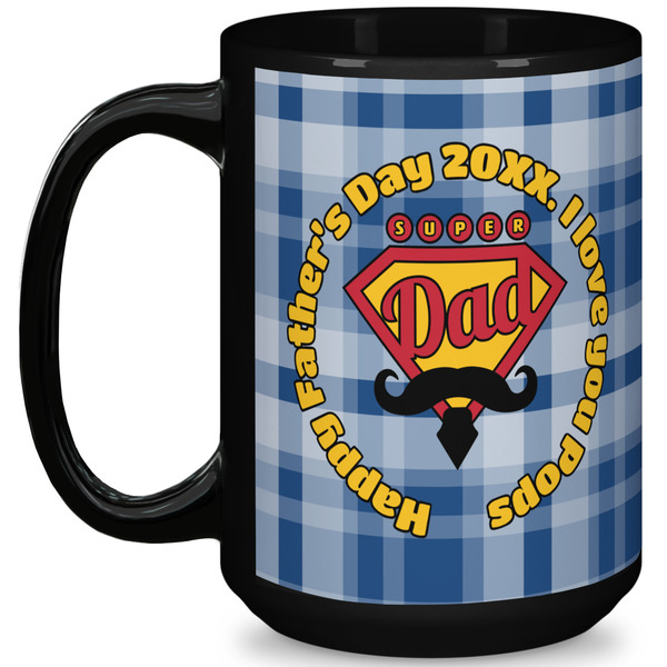 Custom Hipster Dad 15 Oz Coffee Mug - Black (Personalized)
