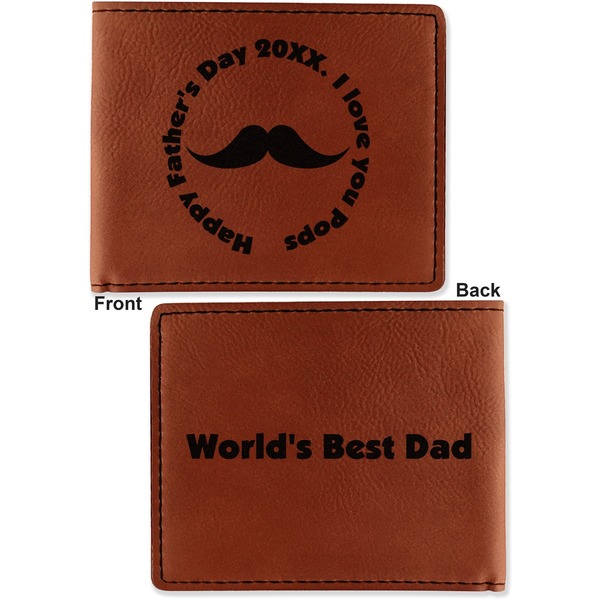 Hipster Dad Cognac Leatherette Bifold Wallets - Front and Back