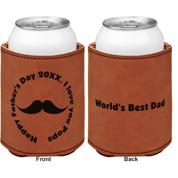 Hipster Dad Cognac Leatherette Can Sleeve - Double Sided Front and Back