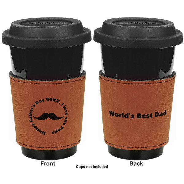 Hipster Dad Cognac Leatherette Mug Sleeve - Double Sided Apvl