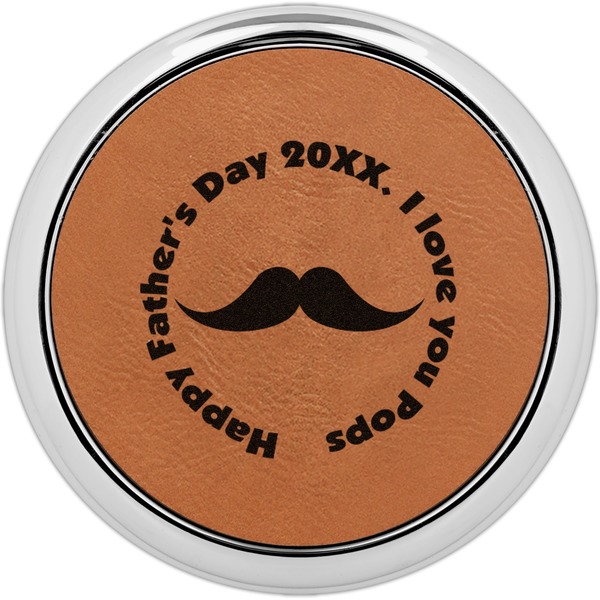 Custom Hipster Dad Leatherette Round Coaster w/ Silver Edge - Single or Set (Personalized)