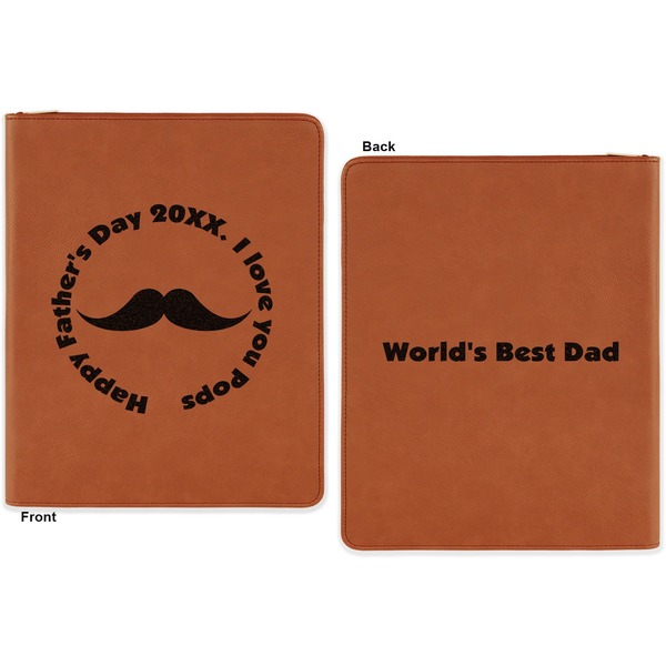 Hipster Dad Cognac Leatherette Zipper Portfolios with Notepad - Double Sided - Apvl