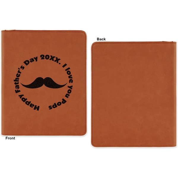 Hipster Dad Cognac Leatherette Zipper Portfolios with Notepad - Single Sided - Apvl
