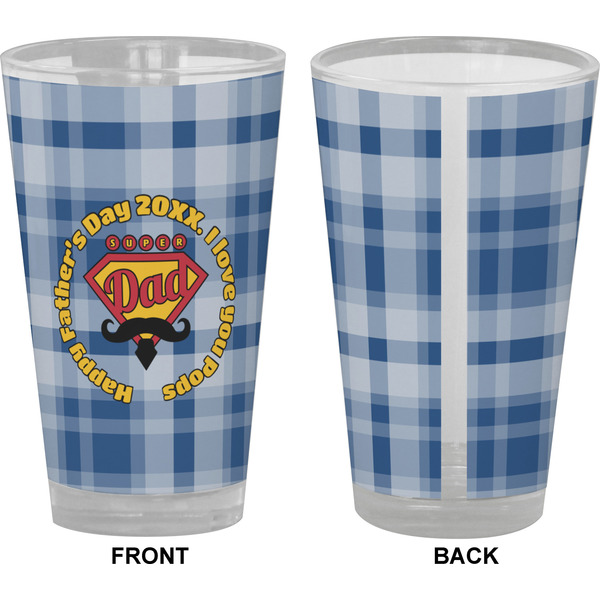 Hipster Dad Pint Glass - Full Color - Front & Back Views