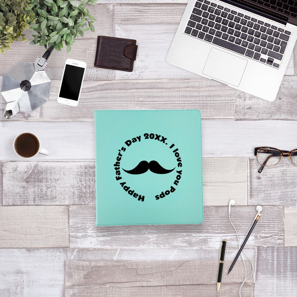 Hipster Dad Leather Binder - 1" - Teal - Lifestyle View