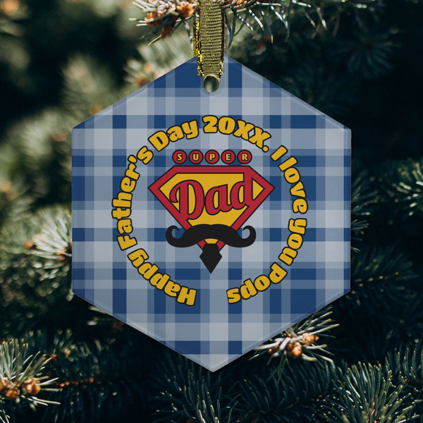 Hipster Dad Frosted Glass Ornament - Hexagon (Lifestyle)