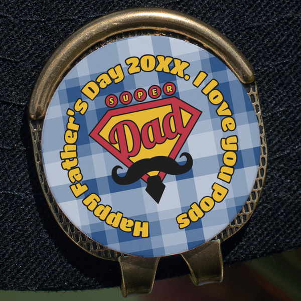 Hipster Dad Golf Ball Marker Hat Clip - Gold - Close Up