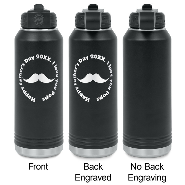 Hipster Dad Laser Engraved Water Bottles - 2 Styles - Front & Back View