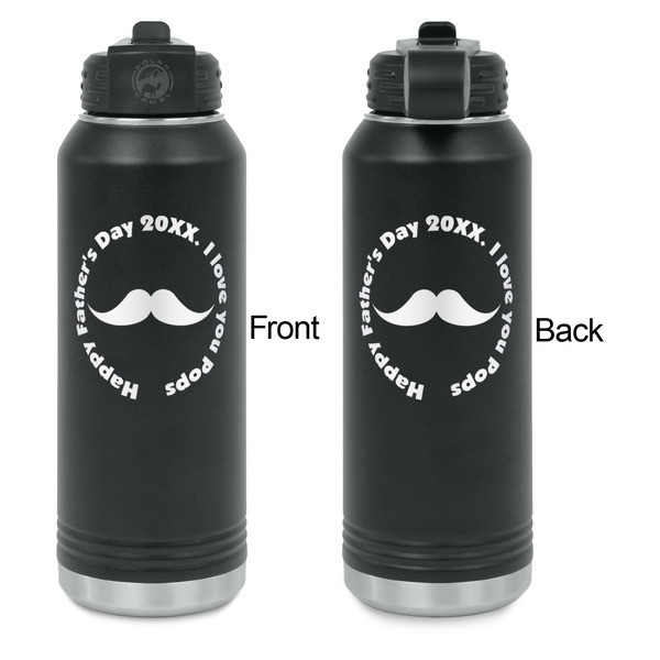 Hipster Dad Laser Engraved Water Bottles - Front & Back Engraving - Front & Back View