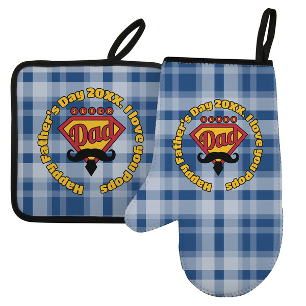 Custom Hipster Dad Left Oven Mitt & Pot Holder Set w/ Name or Text