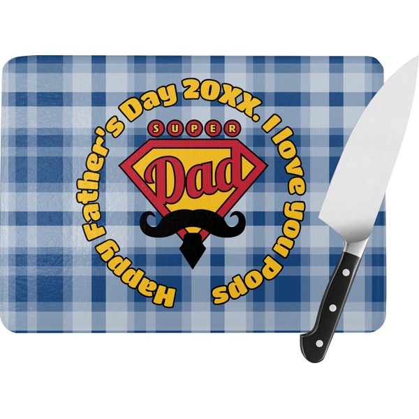 Custom Hipster Dad Rectangular Glass Cutting Board - Large - 15.25"x11.25" w/ Name or Text