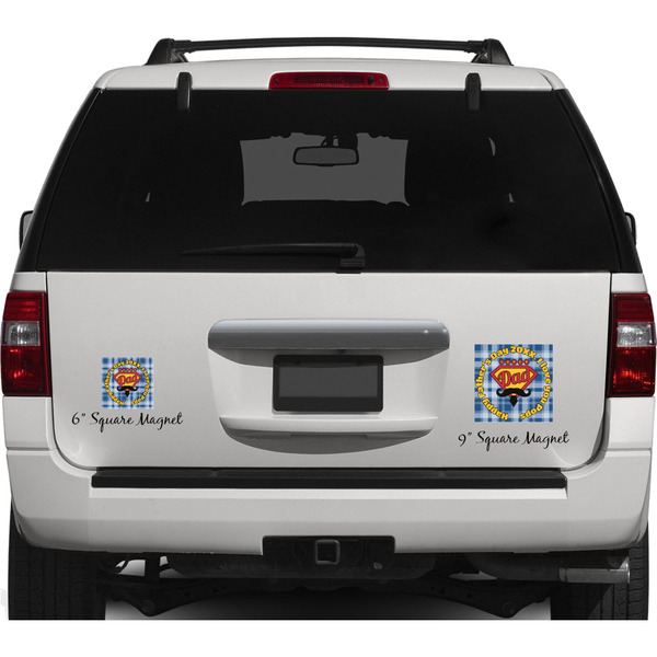 Hipster Dad Personalized Square Car Magnets on Ford Explorer