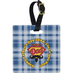 Hipster Dad Plastic Luggage Tag - Square w/ Name or Text