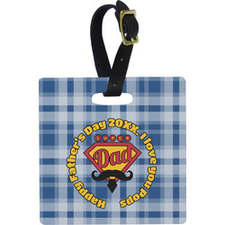 Hipster Dad Plastic Luggage Tag - Square w/ Name or Text