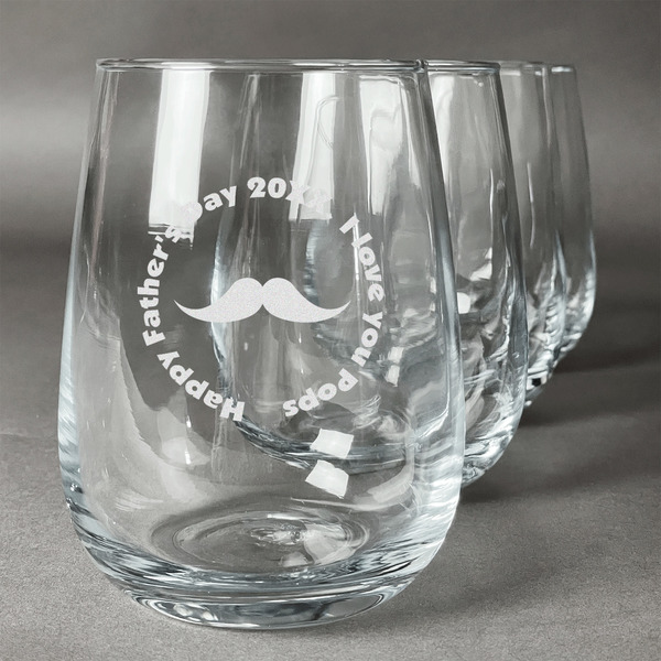 Custom Hipster Dad Stemless Wine Glasses (Set of 4) (Personalized)