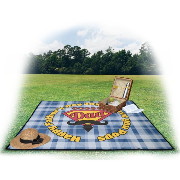 Hipster Dad Picnic Blanket - with Basket Hat and Book - in Use