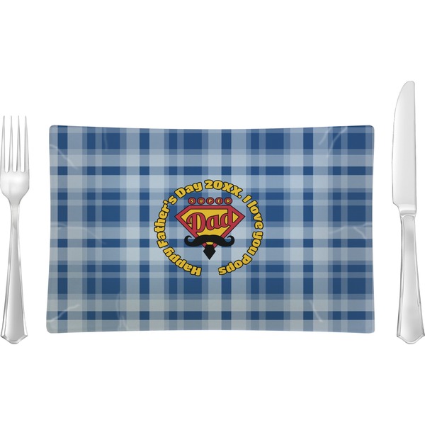 Custom Hipster Dad Glass Rectangular Lunch / Dinner Plate (Personalized)