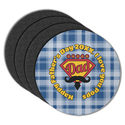 Hipster Dad Round Rubber Backed Coasters - Set of 4 (Personalized)