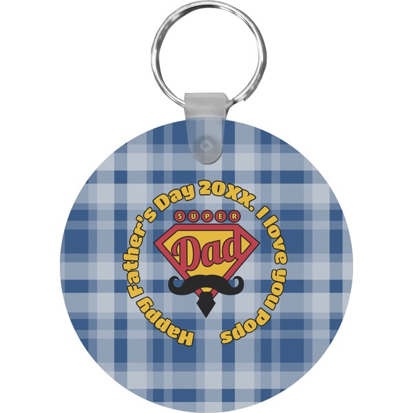 Custom Hipster Dad Round Plastic Keychain (Personalized)