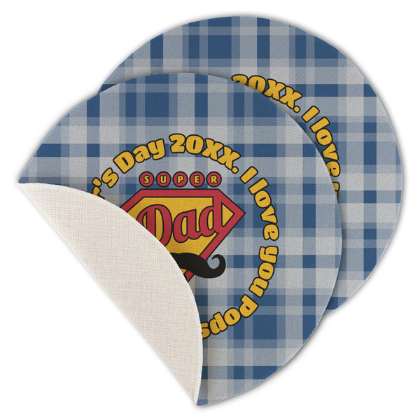 Custom Hipster Dad Round Linen Placemat - Single Sided - Set of 4 (Personalized)