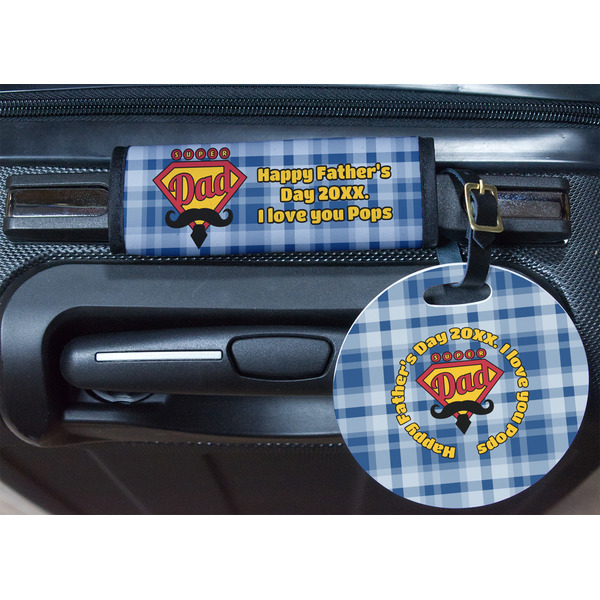 Hipster Dad Round Luggage Tag & Handle Wrap - In Context