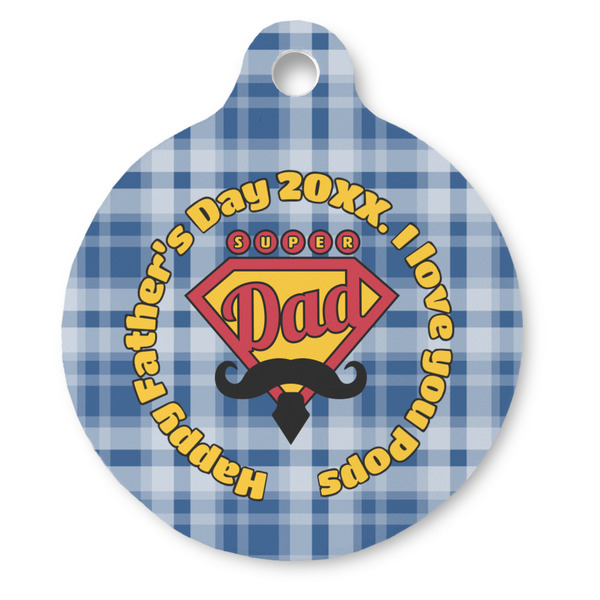 Custom Hipster Dad Round Pet ID Tag - Large (Personalized)