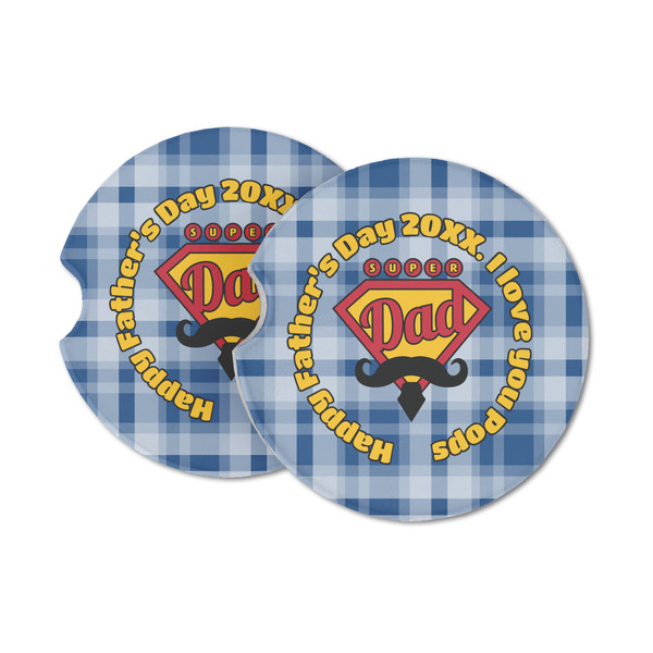 Custom Hipster Dad Sandstone Car Coasters - Set of 2 (Personalized)