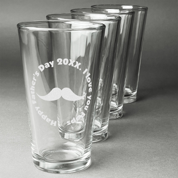 Custom Hipster Dad Pint Glasses - Engraved (Set of 4) (Personalized)