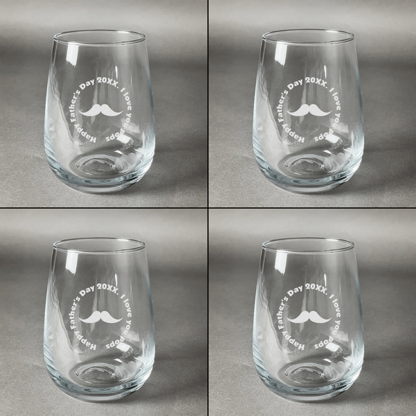 Hipster Dad Set of Four Personalized Stemless Wineglasses (Approval)