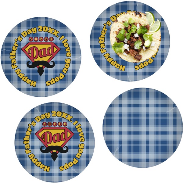 Custom Hipster Dad Set of 4 Glass Lunch / Dinner Plate 10" (Personalized)